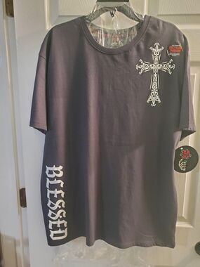 Rebellious Culture    Blessed Graphic Cross Short-Sleeve Tee - Dk grey